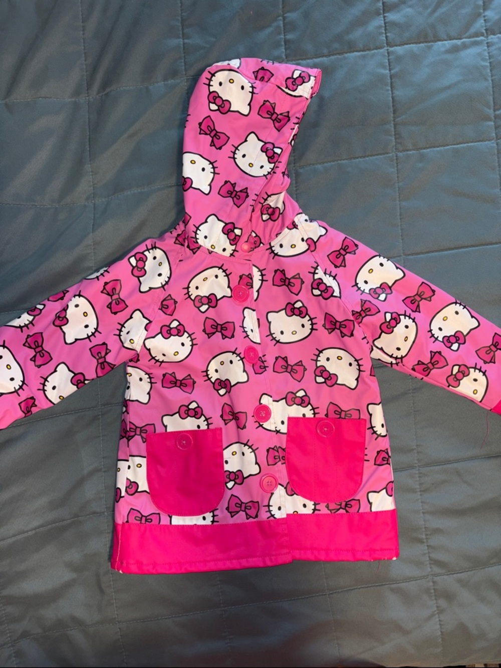 Hello Kitty Hot Pink Hooded Rain Jacket with White Character Print